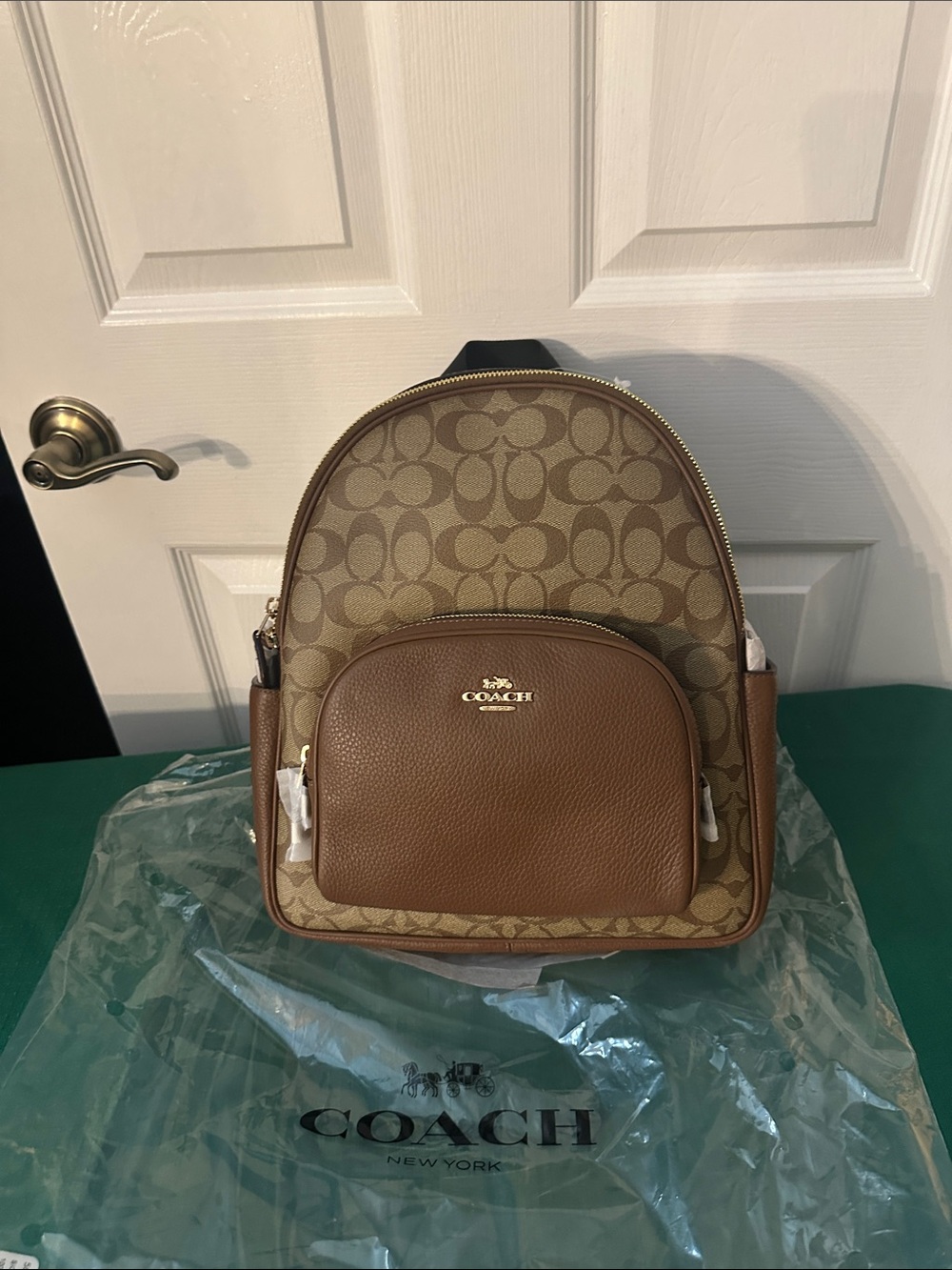 Coach Tan & Brown Signature Medium Backpack